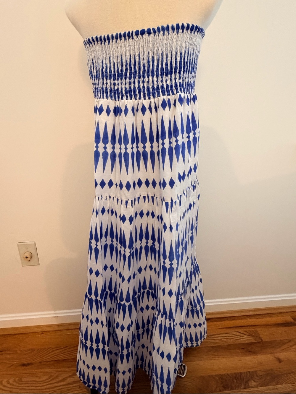 Madison Mathews Blue & White Smocked Skirt/Dress Small
